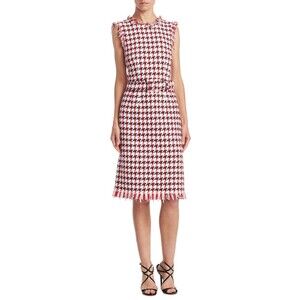 Oscar De La Renta Sleeveless Belted Houndstooth Pencil Dress, 4, NWT